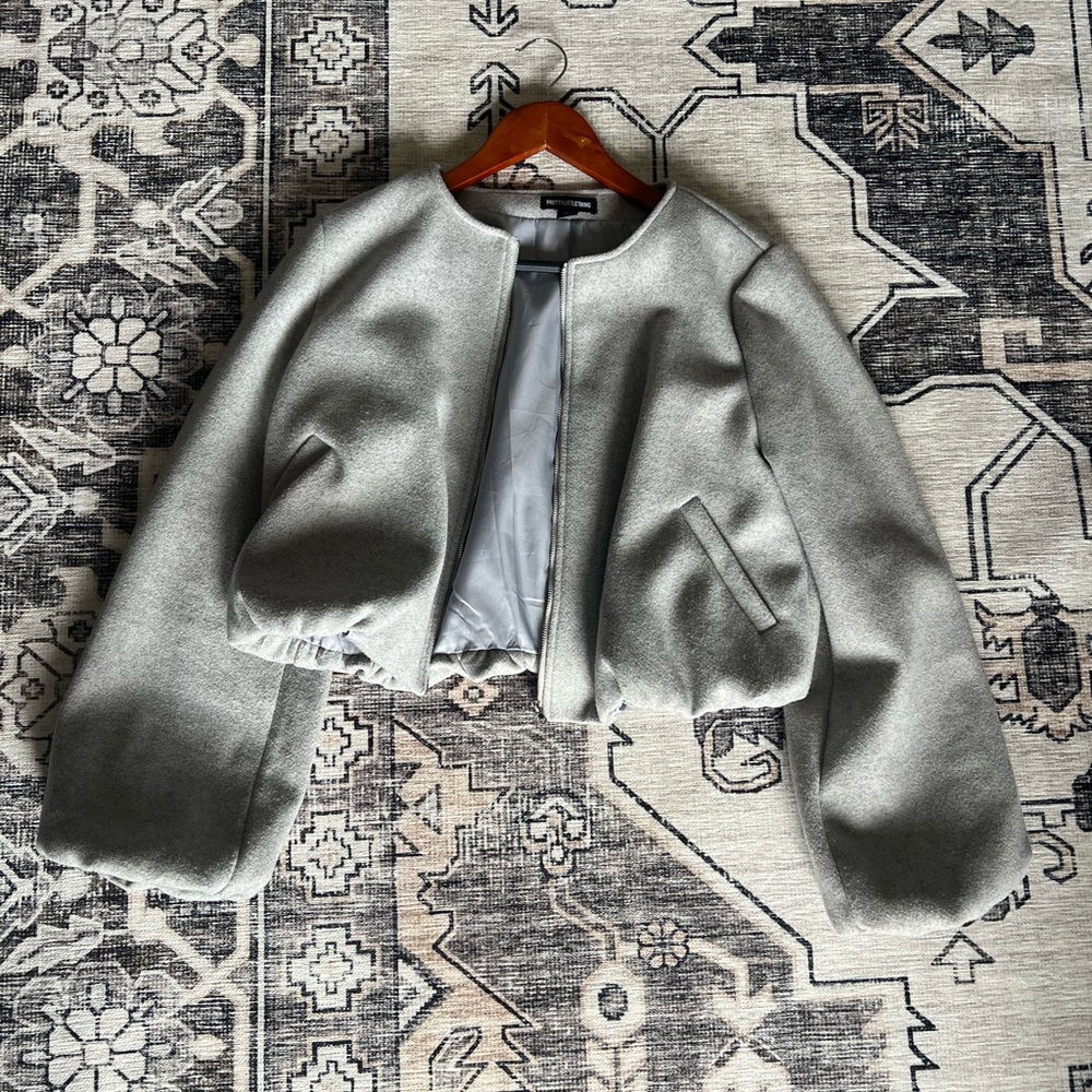 PrettyLittleThing Metallic Gray Teddy Jacket